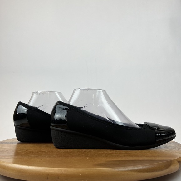 Anne Klein Shoes - Womens Anne Klein Waverly Black Casual Cap Toe Wedge Loafers Size 9.5 M GUC